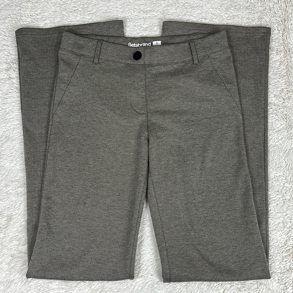 Betabrand Bootcut Dress Pant Yoga Pants Pull On in Tan Herringbone Small Long